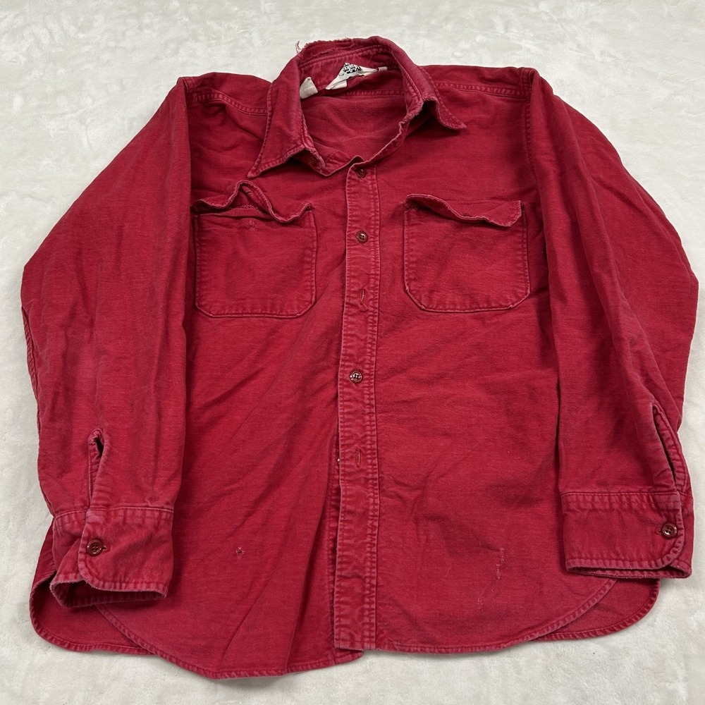 Vintage woolrich Button Down Shirt Mens Large Red Long Sleeve Flap Pocket